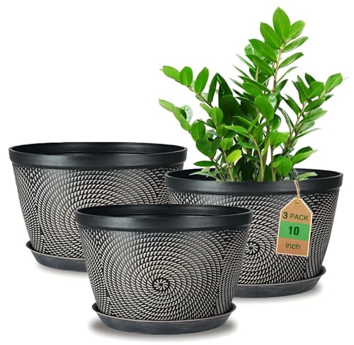 Quarut 10 Inch Flower Pots for Outdoor Indoor, 3 Pack...