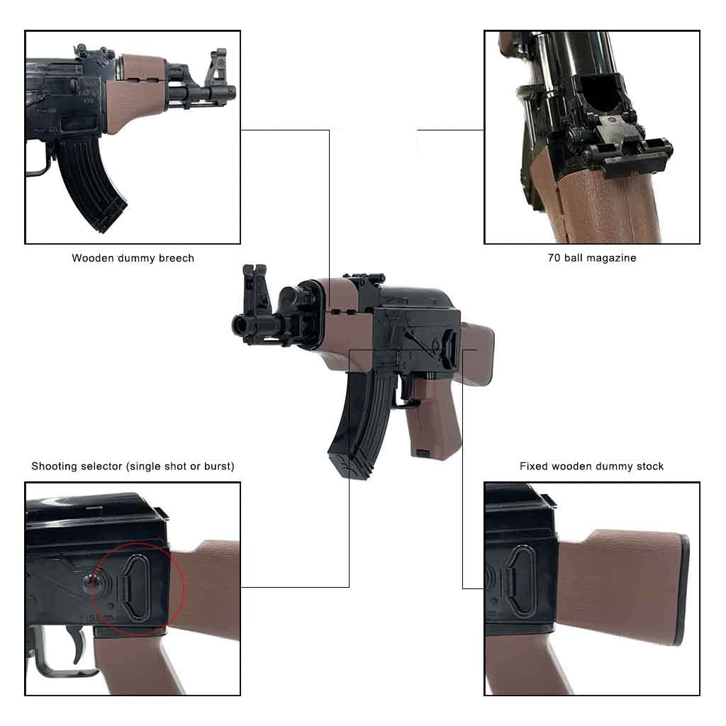 Mini Fucile Airsoft - AK47 a Batteria/Materiale: plastica ABS ad Alta Resistenza/Potenza: 0,1 Joule/modalità Colpo Singolo o raffica