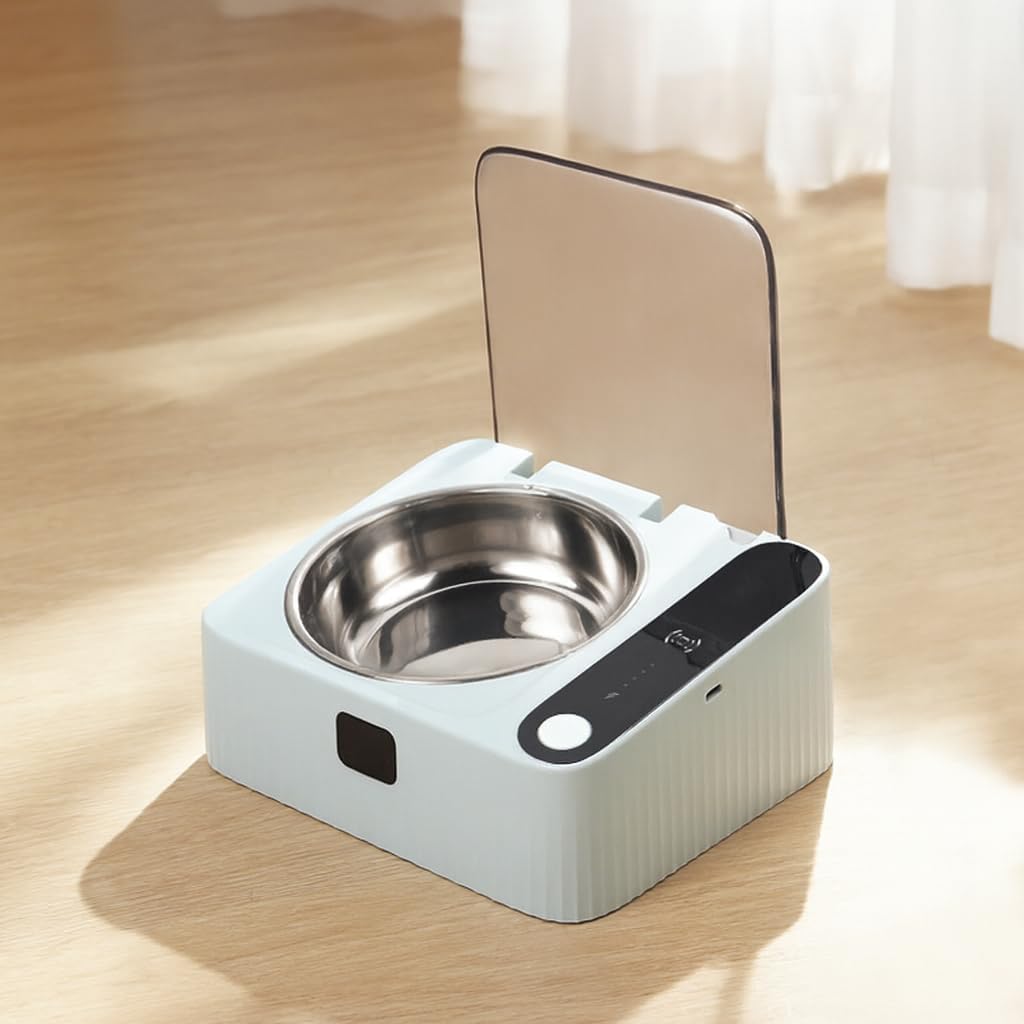 Automatic Cat Feeder with Infrared Sensor Lid, Dustproof Flip-Top Pet Food Bowl, Elevated Removable Stainless Steel Bowl, Prevents Food Pollution, No-Spill, Battery Powered