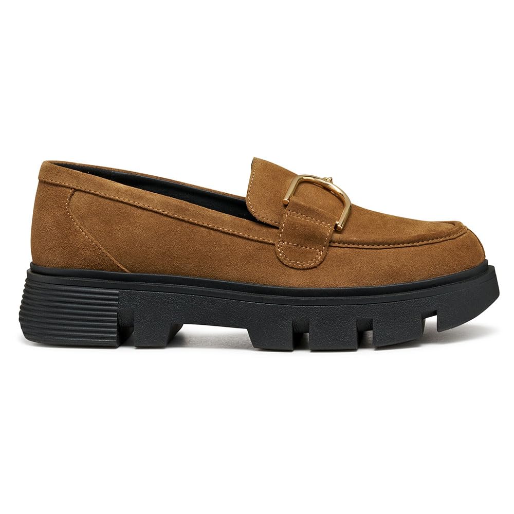 Geox D VILDE Women's Loafer, Brown, 39.5 EU, Brown, 6.5 UK