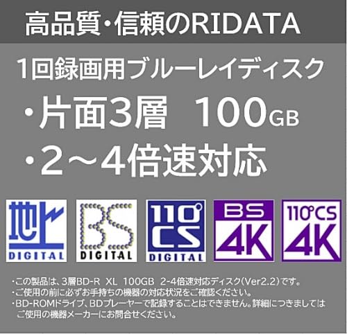 undefined ・RiDATA (ライデータ) 1回録画用 片面3層 2-4倍速 ブルーレイディスク ホワイトプリンタブル BD-R XL 100GB 20枚 RiTEK BR520EPW4X.20SP の商品画像 1
