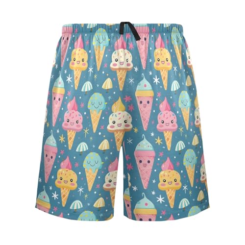 Cartoon Ice Cream A Mens Pajama Shorts Soft Pants Lounge Sleepwear Bottoms with Drawstring & Pockets