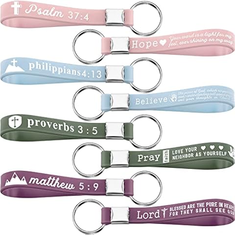 24 Pcs Christian Bible Keychains with Scripture Inspirational Silicone KeyChains Verses Religious Key Chains, Bright Colors, Medium Cover