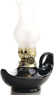 BOSUGE, lámpara de Aceite pequeña de cerámica, Vidrio Antiguo, lámpara de Queroseno a Prueba de Viento, Luces Ajustables, Sala de Estar, Dormitorio, Cocina, luz de Emergencia, 15 cm/Blanco (Color :