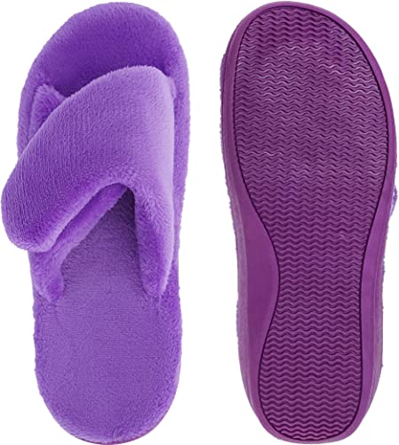 Image of WHITIN Women's Adjustable House Slippers Arch Support Orthotic Shoes for Plantar Fasciitis, Purple, 8