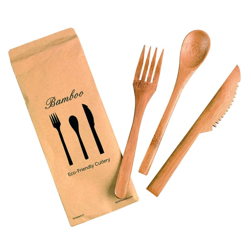 PACKNWOOD - Kit Cubiertos, Bambú, 16cm - 50 Uds | Ecológico, Eventos | Hostelería Catering, Desechable