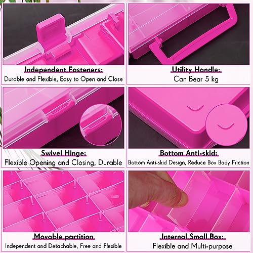 Image of Juexica 2 Pcs Large 48 Grids Plastic Storage Bead Organizer Box, Tackle Box, Compartment Organizer Container with Adjustable Dividers for Jewelry Art Crafts Toys Screw Small Parts(Pink)
