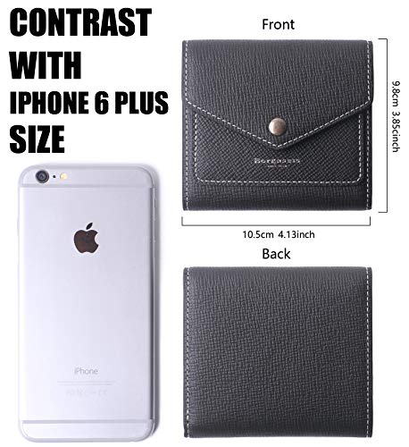 Borgasets Women's RFID Blocking Small Compact Bifold Leather Pocket Wallet Ladies Mini Purse (Crosshatch Black) - Thumbnail 4