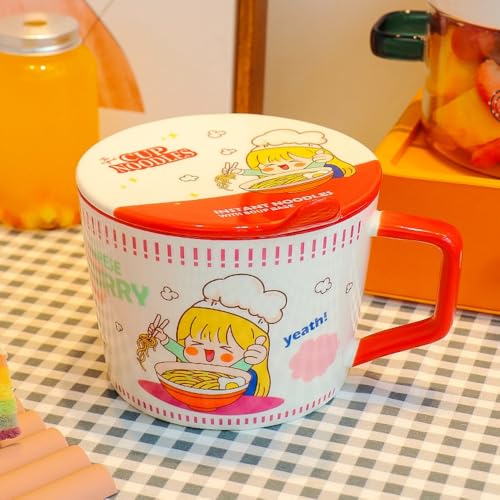 Vzqr ラーメンどんぶり 麺鉢 セラミック スープ/ライス/サラダボウル 断熱構造 保温・保冷 かわいい 和食器 ブルー 食洗機対応 家庭・業務用 キッチン用品 持ち運び便利 ヌードルボウル 日常使い ラーメン好きに (レッド)