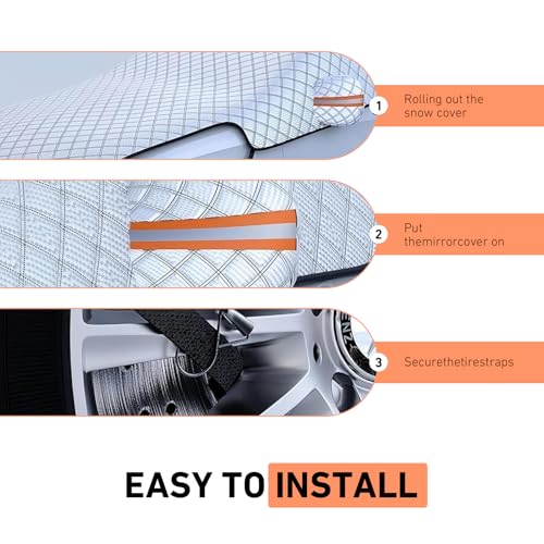 Yekoaru Heavy Duty Winter Car Snow Cover, Thickened Enlarge Hail Protector Cover, Waterproof Windshield Frost Cover with Side Window & Rearview Mirror, Fit for Most Cars (Silver)