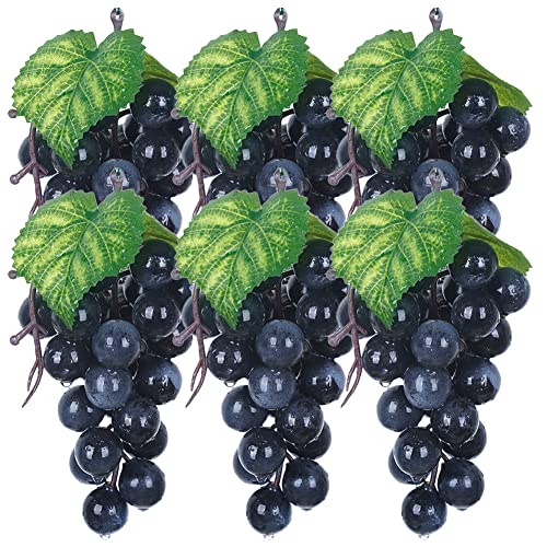 URFEDA 6PCS Grappe de Raisin en Plastique, Fruits Artificiels Réalistes, Faux Faisceaux De Raisin Ornements Suspendus pour Décoration Vintage de Mariage Ou de Vin, Décoration de Jardin (Noir 14cm)