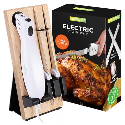 Nutrichef PKELKN16 Portable Electrical Food Cutter Knife Set with Bread and Carving Blades, Wood Stand, One Size, White (Pack of 4)