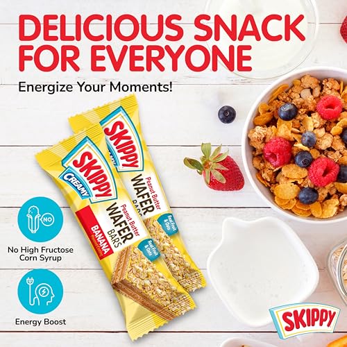 Image of SKIPPY Creamy Peanut Butter Wafer Bars, Banana Flavor with Real Fruit & Oats, 6 Individually Wrapped Bars (7.8 oz Box)