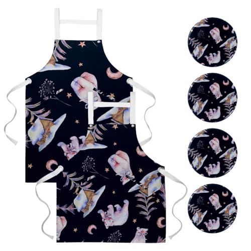 Lot de 2 tabliers de cuisine ours polaire d'hiver avec 4 broches pour la patisserie et la maison