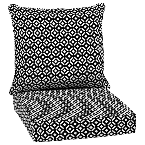 Image of Arden Deep Seat Outdoor Chair Cushion Set, 24 in x 24 in, Weather-Proof, Rain-Proof, Fade Resistant Patio Cushion Set for Chair, Sofa, and Couch Black Demi Tile