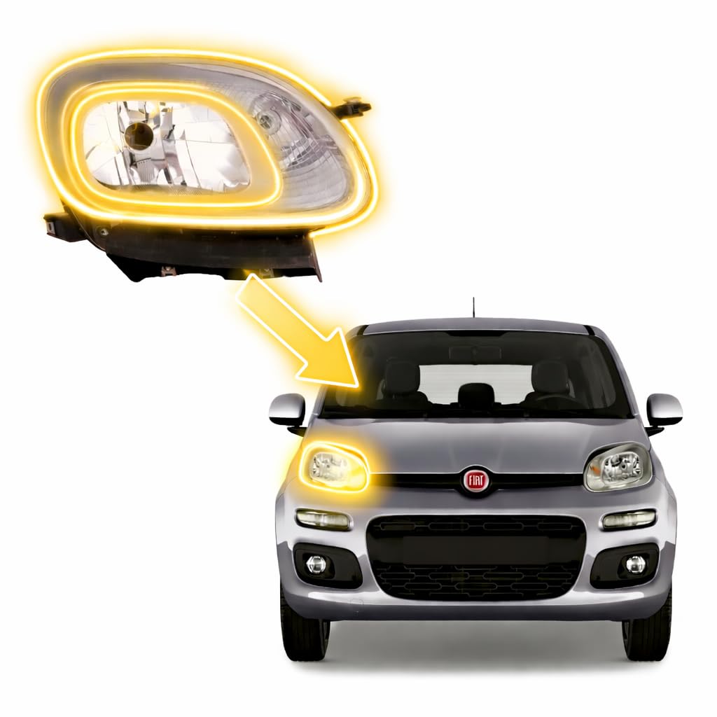 Faro Anteriore Proiettore Destro per Fiat Panda 312 dal 2012 | Con Motore Elettrico | Codici OEM 52193553, 51843644 | Compatibile con Fiat Panda 3 Serie