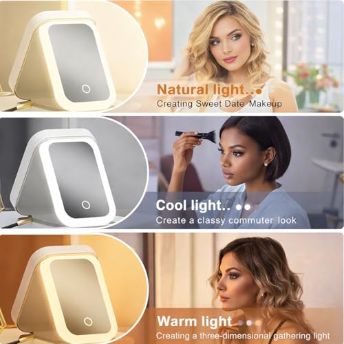 Image of SIGNAMIO Compact Makeup Vanity with LED Mirror, Elegant Makeup Mirror with Light, Portable LED Mirror for Makeup, Stylish Vanity Table with Adjustable Lighting for Professional Results