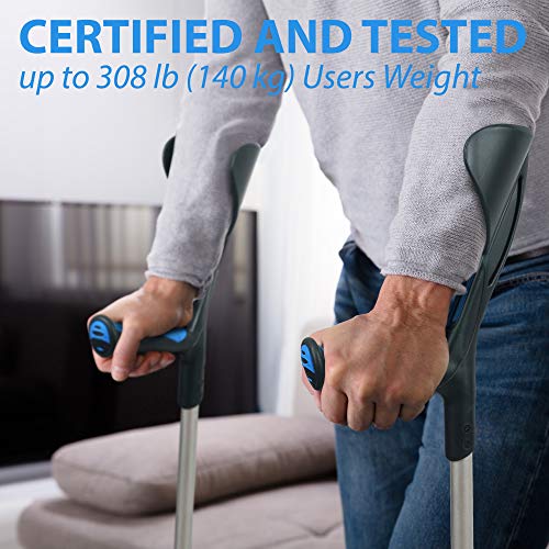 ORTONYX Forearm Crutches 1 Pair - Ergonomic Handle with Comfy Grip - High Density Sturdy Aluminum - 308lb Max / 200913