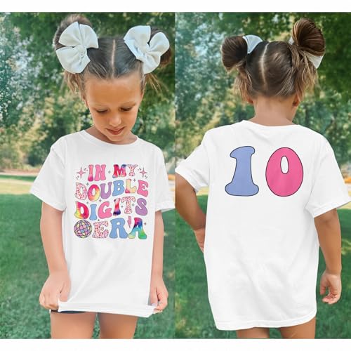 Image of KEKEMI in My Double Digits ERA Birthday Girls Shirt 10th Birthday Girl T Shirt 10 Years Old Birthday Outfit Summer Tees Tops(White,10Y)