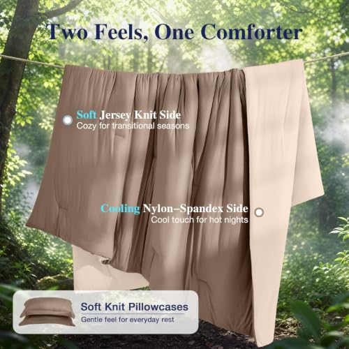 Image of MUXHOMO Cooling Comforter Set King Size, Lightweight Summer Comforter for Hot Sleeper, Reversible Bedding with ICY Cooling Surface, Includes 1 Comforter (104 inchx90 inch) and 2 Shams (20 inchx 36 inch), Khaki