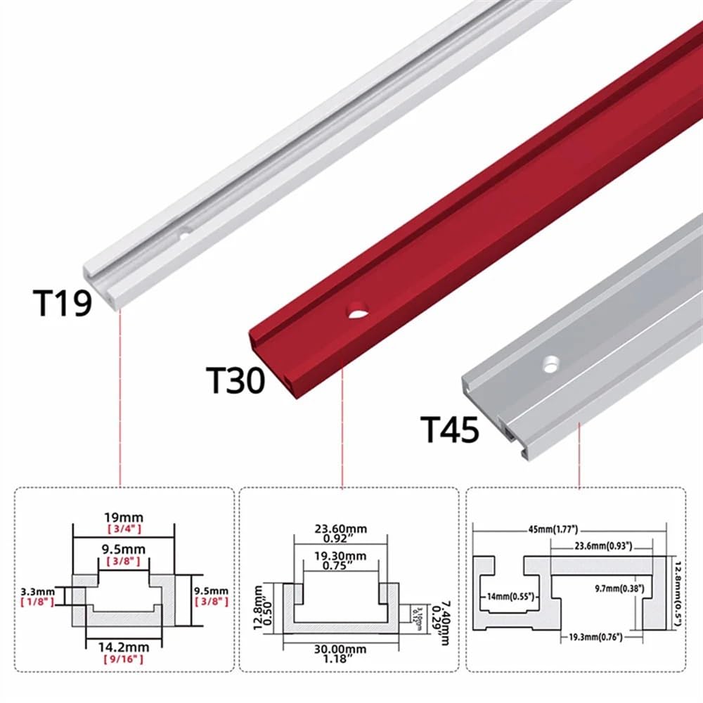 Rail de guidage et rails en T for table de travail du bois Rail à onglet en aluminium Fixation en T for établi Outils de table de toupie(T30 Silvery Track,600mm)