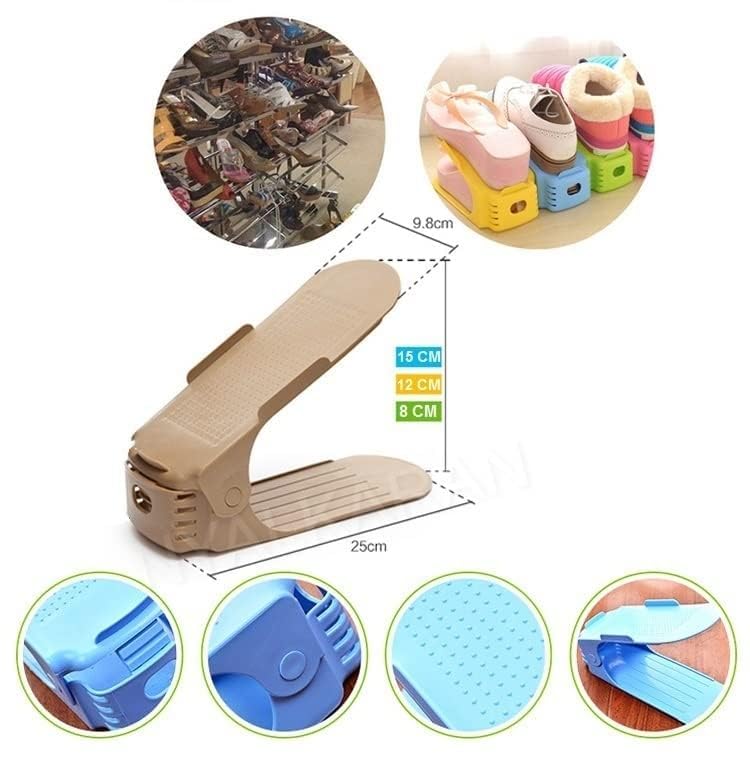 Image of TEKCOOL Plastic Shoe Slots Organizer Space Saver Double Deck Shoe Rack Adjustable Shoe Slots for Closet Organization (Pack of 2) (Multicolor).