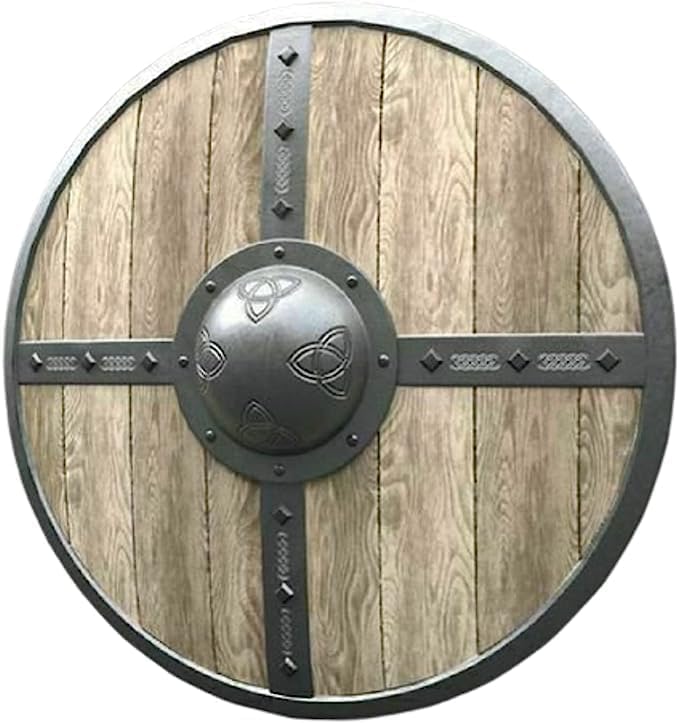 Tarcza Wikingów Brązowe Drewno Średniowieczna Replika Tarcza LARP Gotowa do walki Średniowieczna okrągła drewniana tarcza Tarcza autorstwa Antique House Craft, Jasne, BIG