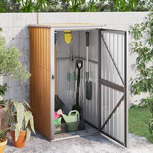 Homgoday Garden Shed Garden Tool Shed 88 x 89 x 161 cm Outdoor Cabinet Metal Storage Shed Storage Tools, Furniture and Gardening Equipment Brown