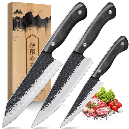 Purple Dragon Kochmesser-Set-3-teilig Professionell Messerset Küchenmesserset mit ergonomischem Griff Hochwertiger Kohlenstoffstahl umfasst...