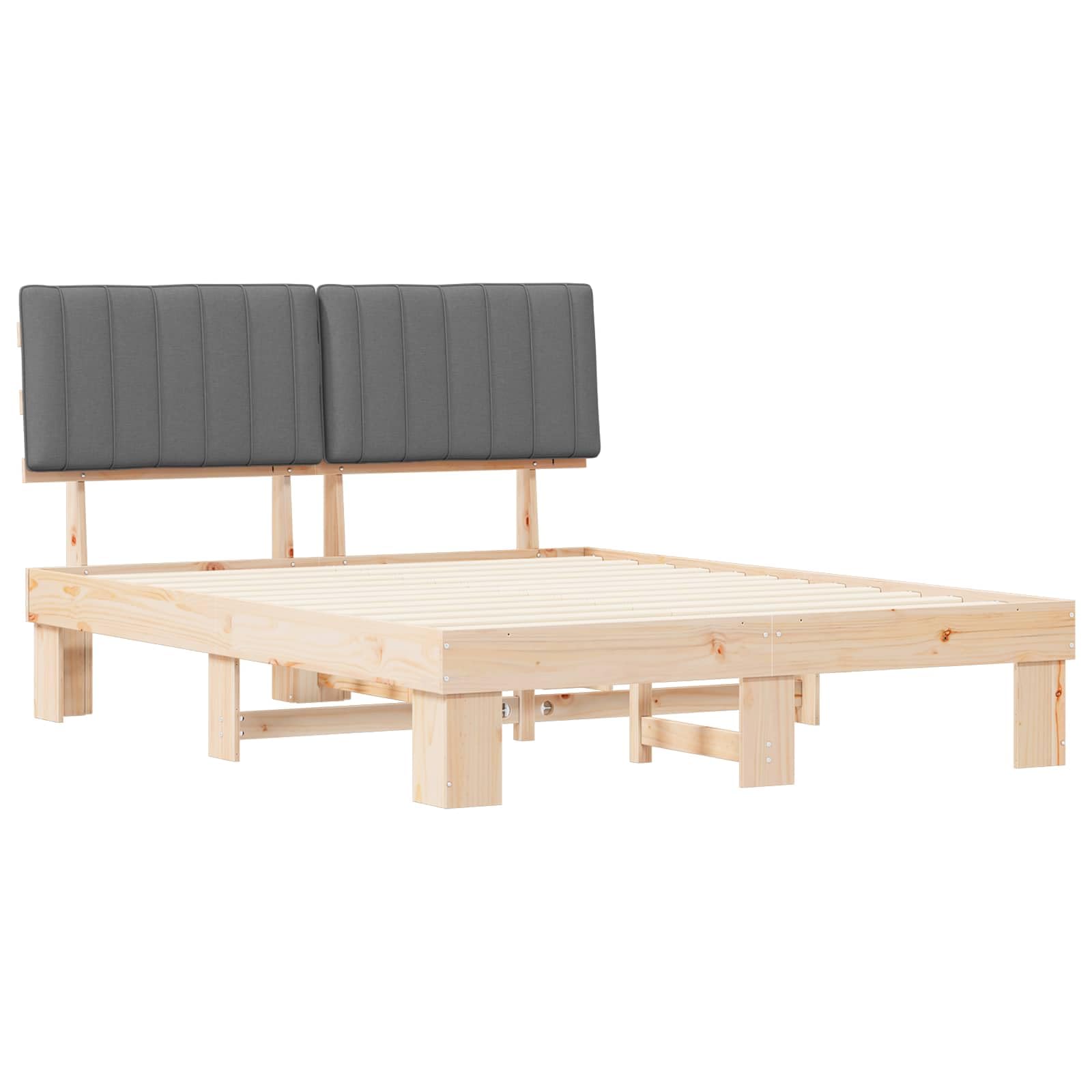 Telaio per letto con testiera imbottita, grigio chiaro, 150 x 200 cm, king size, moderno telaio per letto in legno di pino massiccio, per camera da letto, non necessita di box spring