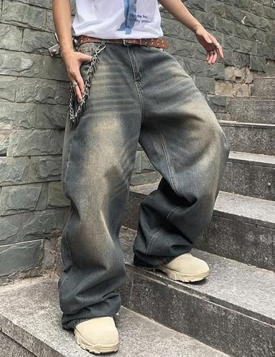 Y2k Mens Wide Leg Jeans Baggy Pants Loose Fit Denim Jeans Hip Hop Skater Pants Trousers Streetwear3