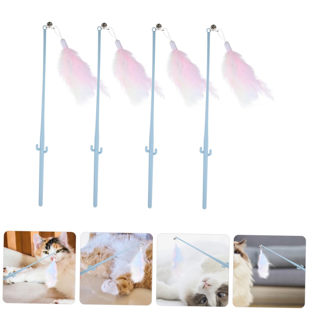 INOOMP 5 Sets Katzenspielzeug Interaktives Katzenspielzeug Mit Federn Und Glöckchen Angelrute Für Katzen Im Innenbereich Lustiges Spielzeug Zum Necken 4 Stück X 5