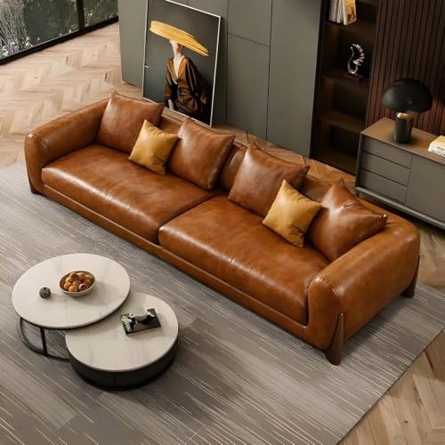 Image of Luxury Leathrette Contemporary Sectional Sofa Set with Chaise Lounge & Cushions - Perfect for Living Room, Guest Room & Office (1, BROWN1)