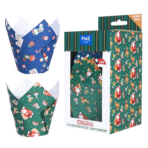 PME Natalizi Pirottini a Tulipano per Muffin - Laboratorio di Babbo Natale (24 unità)