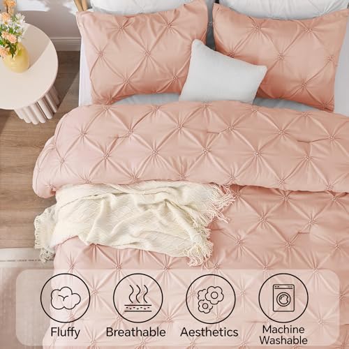 Image of BEDELITE Full Comforter Set Dusty Pink,Lightweight & Soft Comforter | Pintuck Boho Bedding, Warm & Cute Bed Set for All Season,With 2 Pillowcases