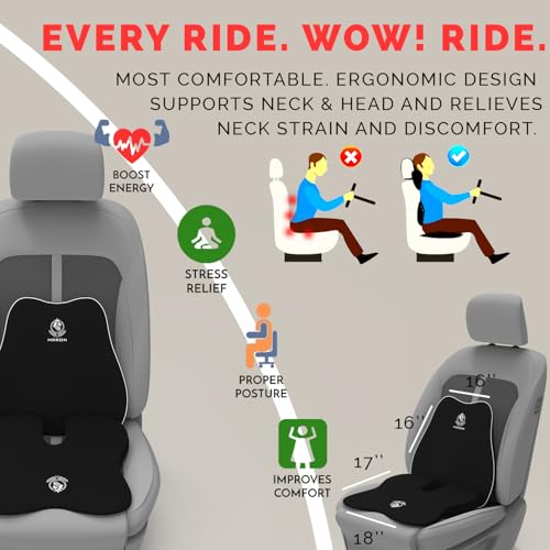 Image of MRRON Car Comfort Combo | Memory Foam Backrest & Wedge Seat Cushion Combo of 2 | Orthopedic Support for Back, Tailbone, Sciatica | Ergonomic Comfort for Car, Office| Posture Correction | Universal Fit