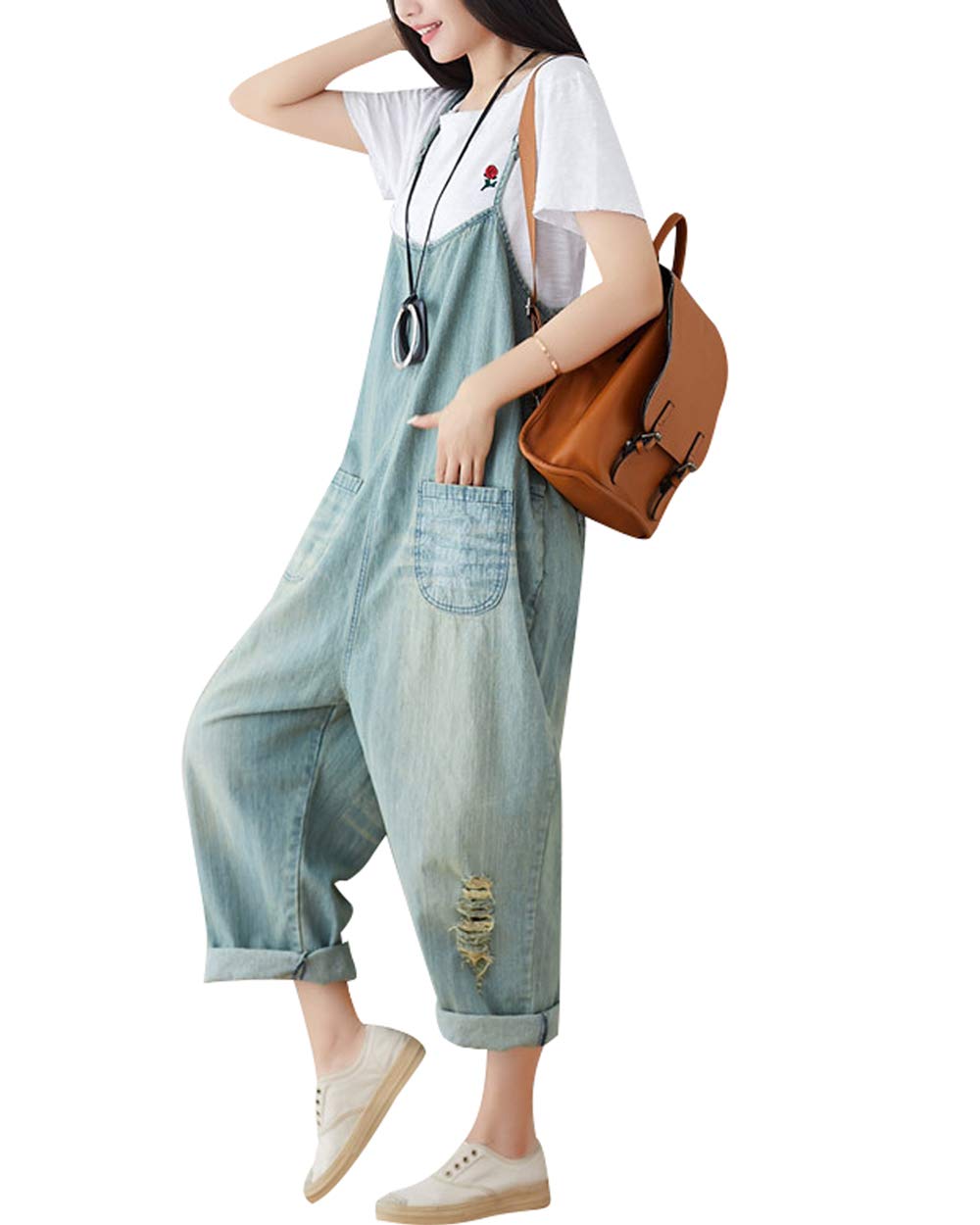 Donna Stampato Tutine Casual Tuta Denim Salopette