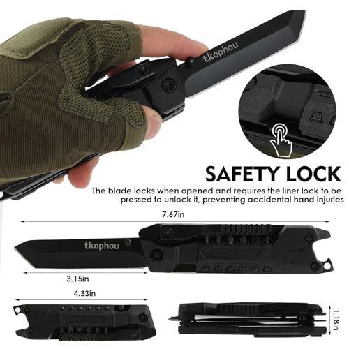 Multitool Knife, Multi Tool Pocket Knife for Men, 17-in-1 Folding Knife Camping Multitool for Hiking, Fishing, Survival, Men Gifts for Birthday Christmas - Image 5