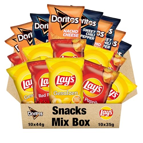 Doritos & Lays Mini-Pack 20x35g/44g – Gemischte Chipsbox mit Nacho Cheese, Sweet Chili Pepper, Salted & Red Paprika – Snackmix für unterwegs, Party & Alltag