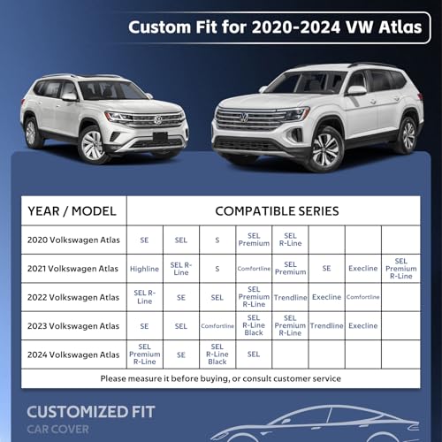 Image of Holhtly Car Cover Custom Fit for VW Atlas, Car Covers for Automobiles All Weather Waterproof Sun Snow Rain Wind Dust Protection, Outdoor Car Cover Black & Grey