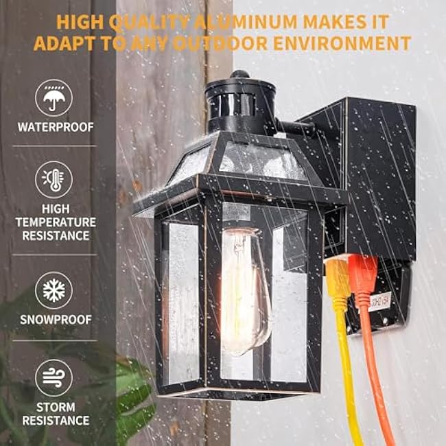 Porch Lights with GFCI Outlet, Dusk to Dawn Outdoor Lights with Outlet, 3 Lighting Modes Exterior Light Fixture Waterproof, Outside Lights for House Front Door Patio Garage