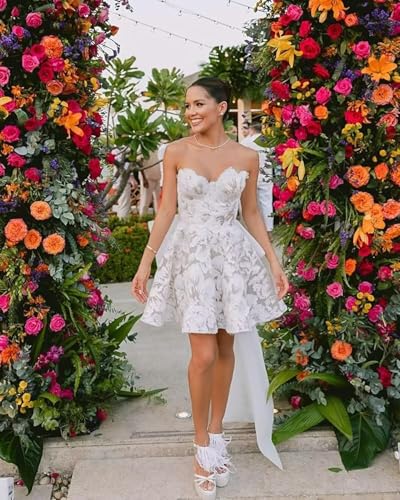 Satin Short Wedding Dresses for Bride with Bow Mini Bridal Shower Gown White Reception Dress for Women ZXLW00032