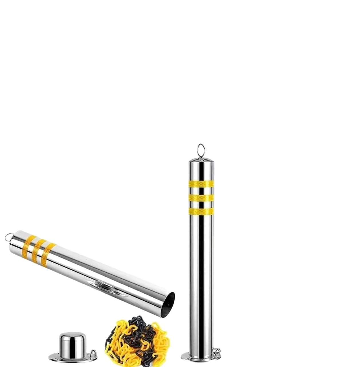 WDSOPK Parking Bollard, Parking Post 2 Pcs Safety Bollards, Stainless Steel Stanchions with Chain for Parking Space, Construction Sites for Parking Lot/Road Traffic （76x800mm）