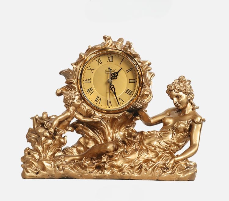 interoknack Reloj de mesa victoriano con diseño de dama e hijo, reloj artístico dorado de escritorio, decoración de lujo para sala de estar/mueble de televisión/oficina (madre e hijo Victoria)