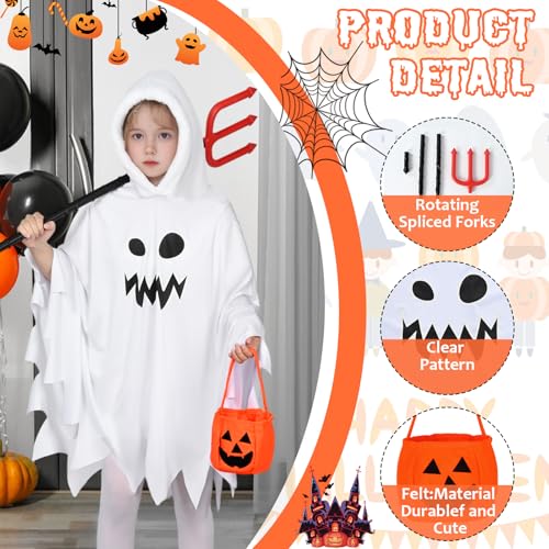 Ghost Costume Kids Halloween Costumes for Girls Boys Glow in the Dark Ghost Face Outfit Halloween Children Cloak Hooded Fancy Dress Pumpkin Bags Trick-or-Treating Party (Kids Style 2 - Image 3