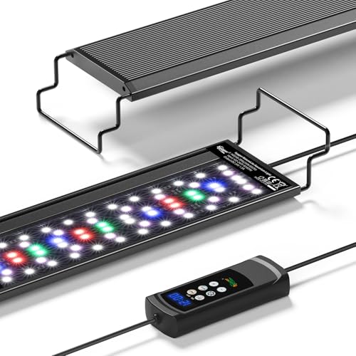 hygger Luce LED per Acquario, 20W Full Spectrum Lampada Aquarium con Timer Multicolore, 24/7 Naturale Mode Illuminazione per Acquario Luminosità Regolabile Staffe Estensibili (For 30-45CM Tanks)