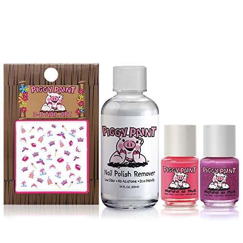 Piggy Paint | 100% Non-Toxic Girls Nail Polish | Safe, Cruelty-Free, Vegan, & Low Odor Nail Polish For Kids | Pretty Princess (2 Polish, 1 Remover & Nail Art Gift Set) #TOP1