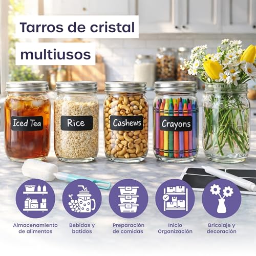Miniatura 7 de Volila Tarros De Cristal Con Tapa - 490ml Mason Jars Frascos De Vidrio Pack De 6 - Botes Pequeños Para Avena Nocturna Y Mermelada Casera