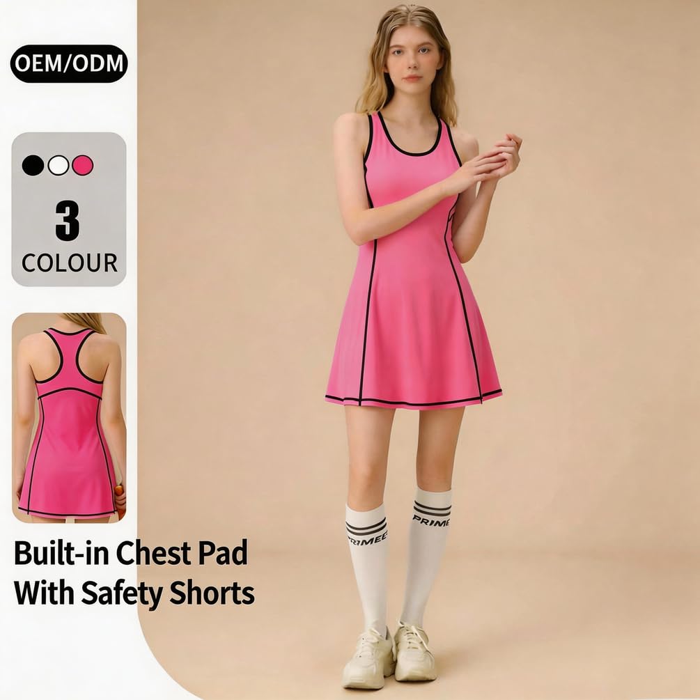 Tenniskleid für Damen mit Shorts und integriertem BH, ärmellos, elastisch, atmungsaktiv und schnelltrocknend, für Tennis, Golf, Fitness und den täglichen Gebrauch