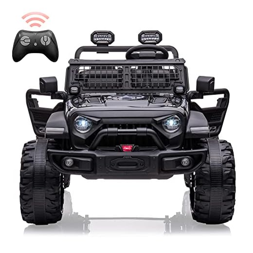 2 Seats Battery Powered Electric Truck with Remote Control, 24V Kids Ride on Toy with 20” Extra Width Seat for 3-8 Years Kids, LED Headlights, Front Storage, Bottle Holder, FM, Bluetooth, USB,Black
